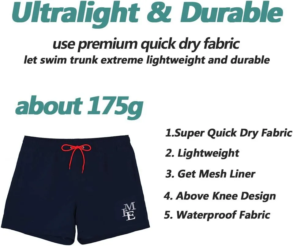 Beach Shorts Swim Trunks Quick Dry Men's Bathing Suit with Mesh Lining/Side Pockets