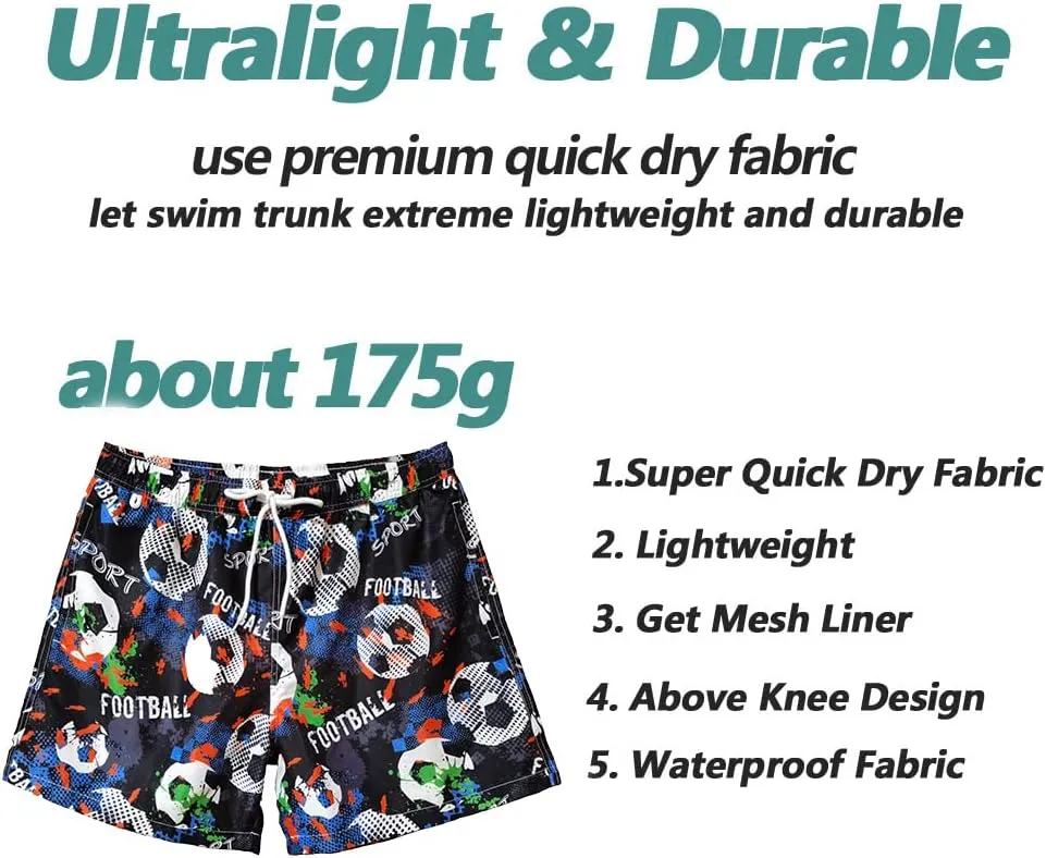 Beach Shorts Swim Trunks Quick Dry Men's Bathing Suit with Mesh Lining/Side Pockets
