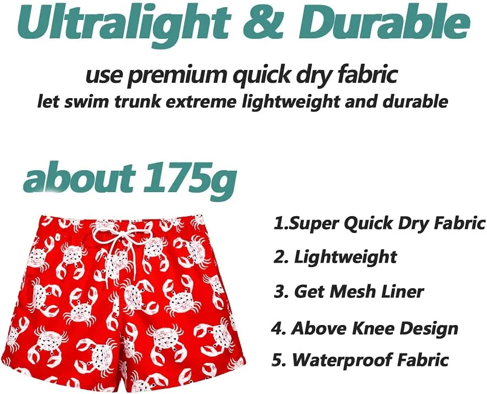 Beach Shorts Swim Trunks Quick Dry Men's Bathing Suit with Mesh Lining/Side Pockets