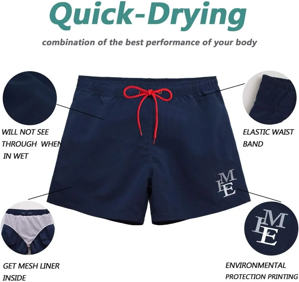 Beach Shorts Swim Trunks Quick Dry Men's Bathing Suit with Mesh Lining/Side Pockets