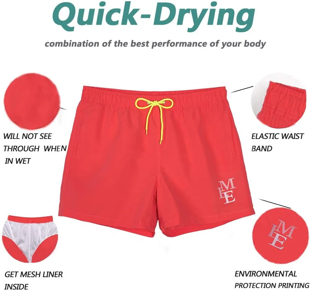 Beach Shorts Swim Trunks Quick Dry Men's Bathing Suit with Mesh Lining/Side Pockets