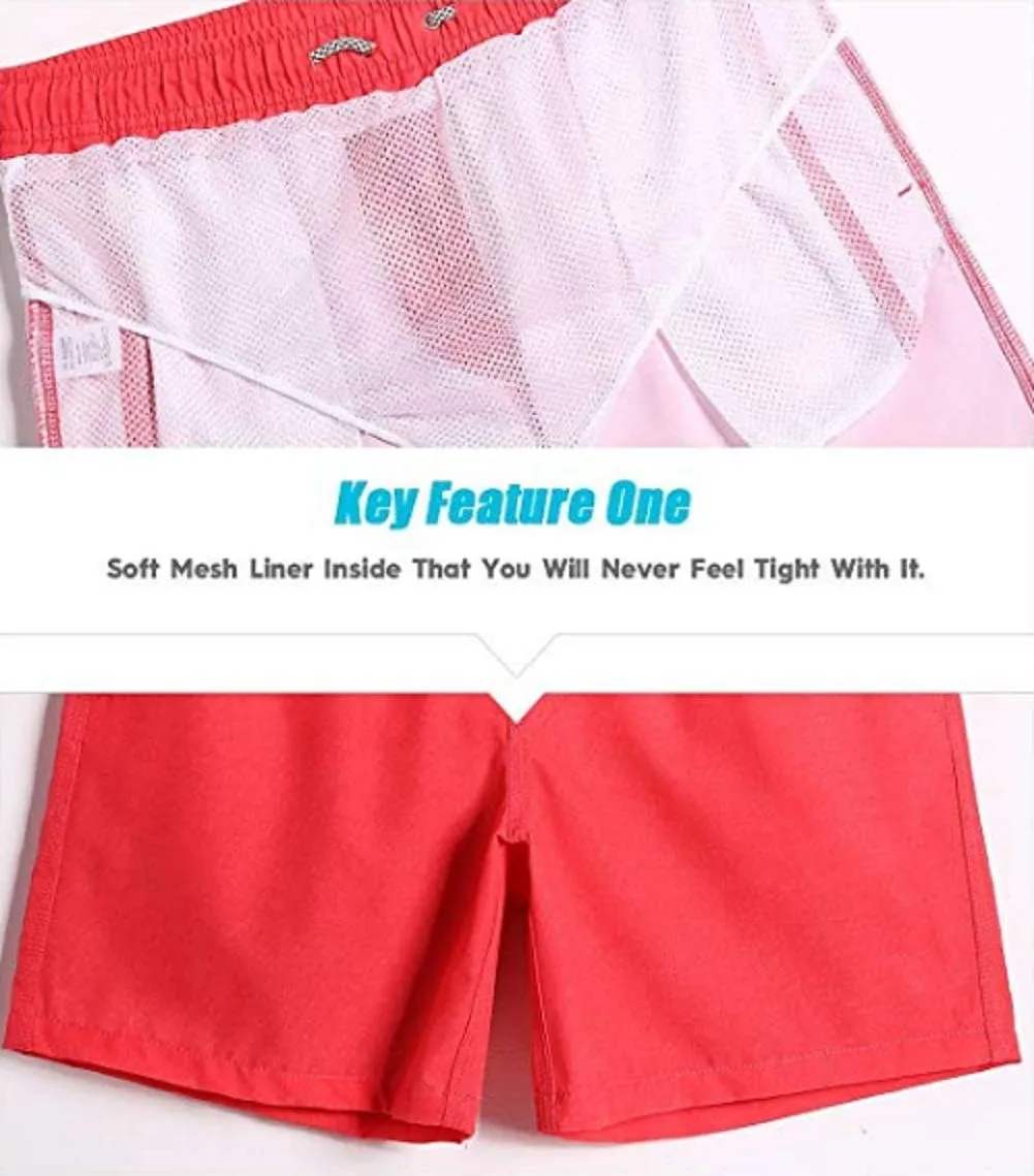 Beach Shorts Swim Trunks Quick Dry Men's Bathing Suit with Mesh Lining/Side Pockets