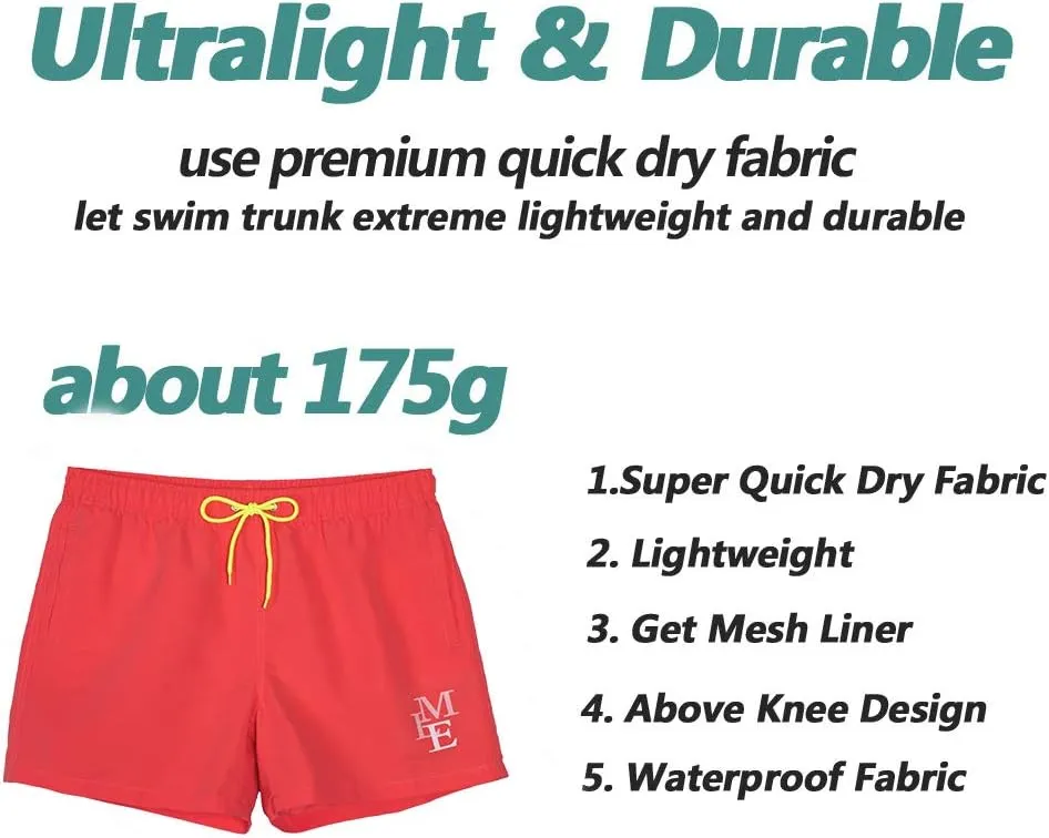 Beach Shorts Swim Trunks Quick Dry Men's Bathing Suit with Mesh Lining/Side Pockets