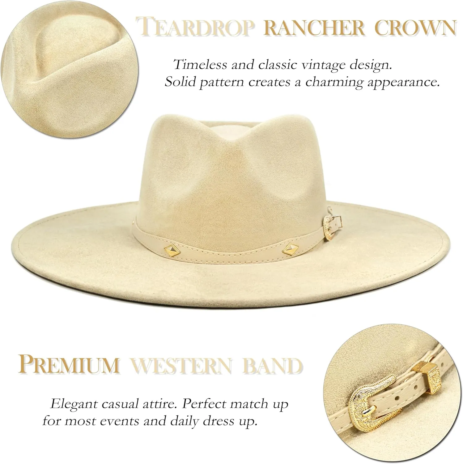 Big Wide Brim Boho Western Hat for Women and Men - Felt Rancher Fedora Hat with 4 inches Flat Brim