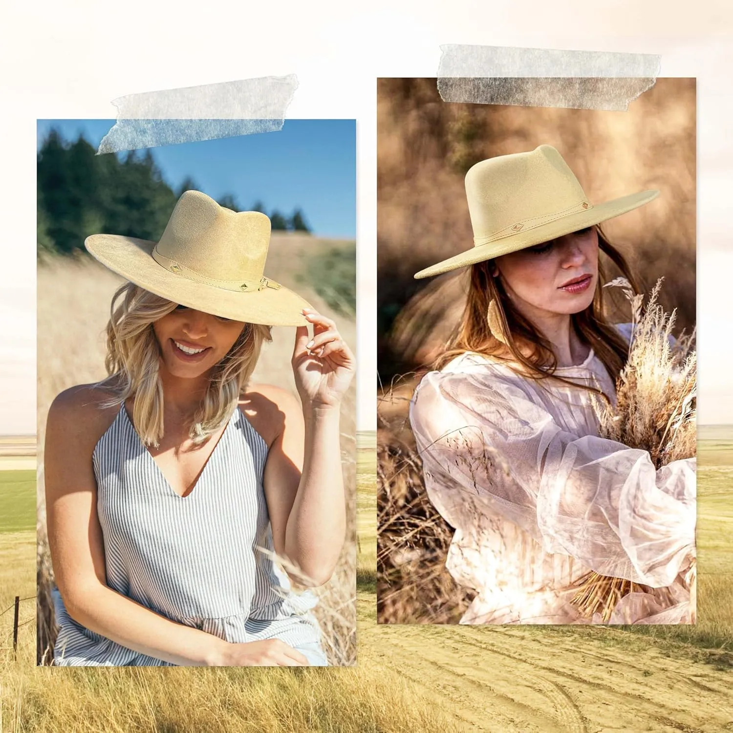 Big Wide Brim Boho Western Hat for Women and Men - Felt Rancher Fedora Hat with 4 inches Flat Brim