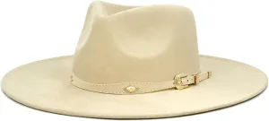Big Wide Brim Boho Western Hat for Women and Men - Felt Rancher Fedora Hat with 4 inches Flat Brim