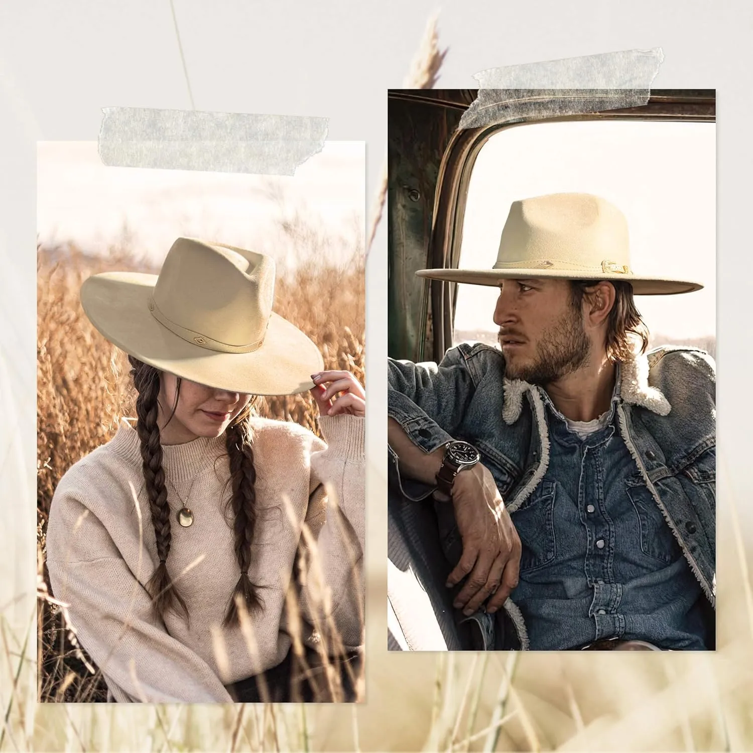 Big Wide Brim Boho Western Hat for Women and Men - Felt Rancher Fedora Hat with 4 inches Flat Brim