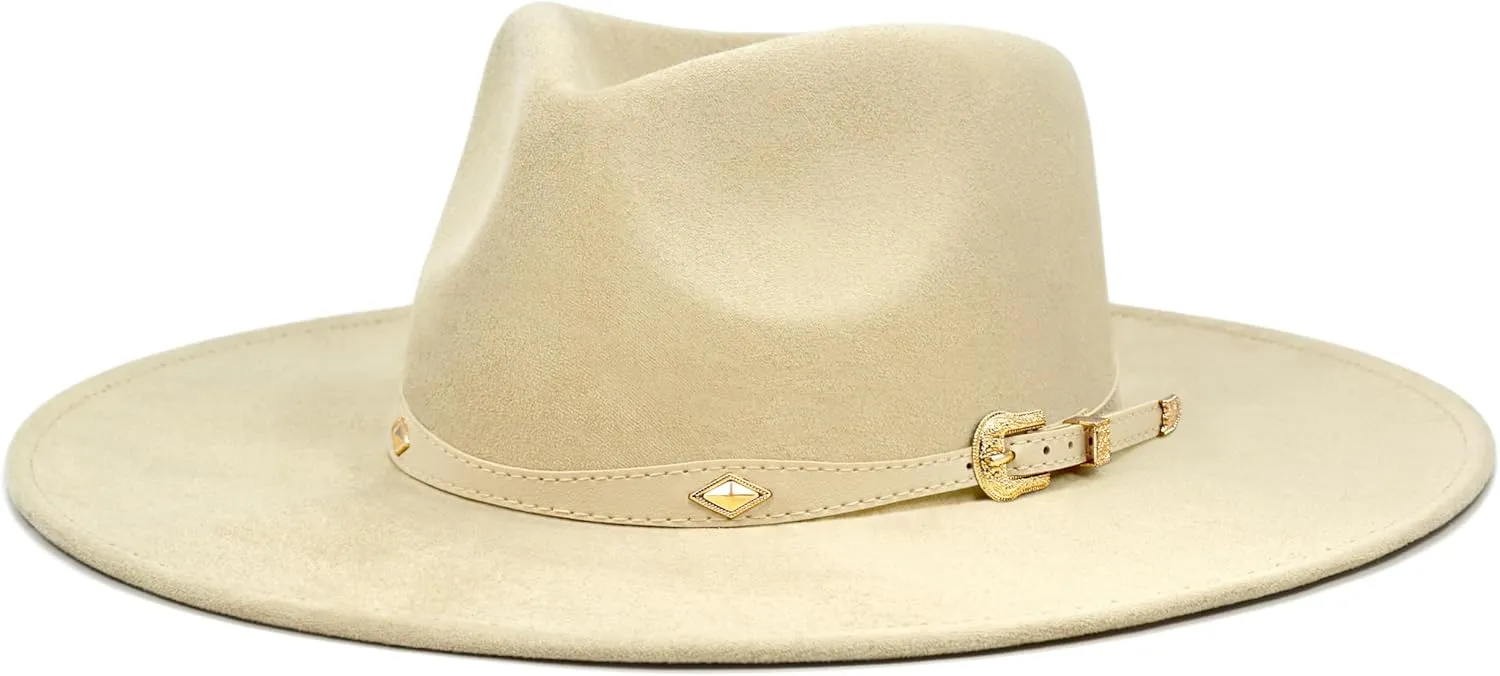 Big Wide Brim Boho Western Hat for Women and Men - Felt Rancher Fedora Hat with 4 inches Flat Brim