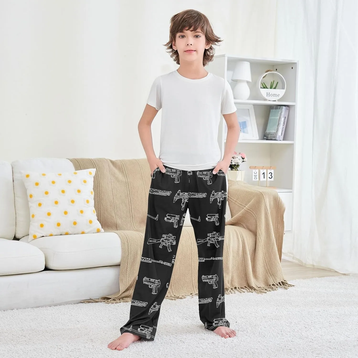 Boys Pajama Pants Gun Weapon Soft Pajama Sleep Pant Long Pj Bottoms M