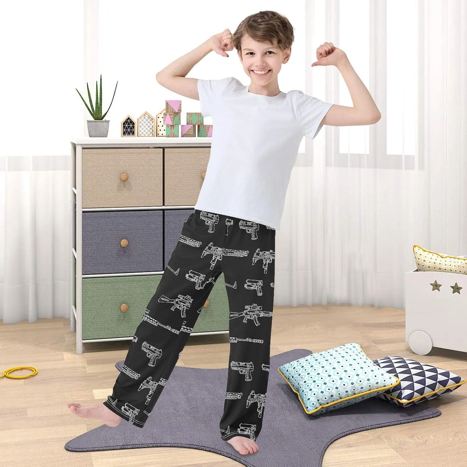 Boys Pajama Pants Gun Weapon Soft Pajama Sleep Pant Long Pj Bottoms M