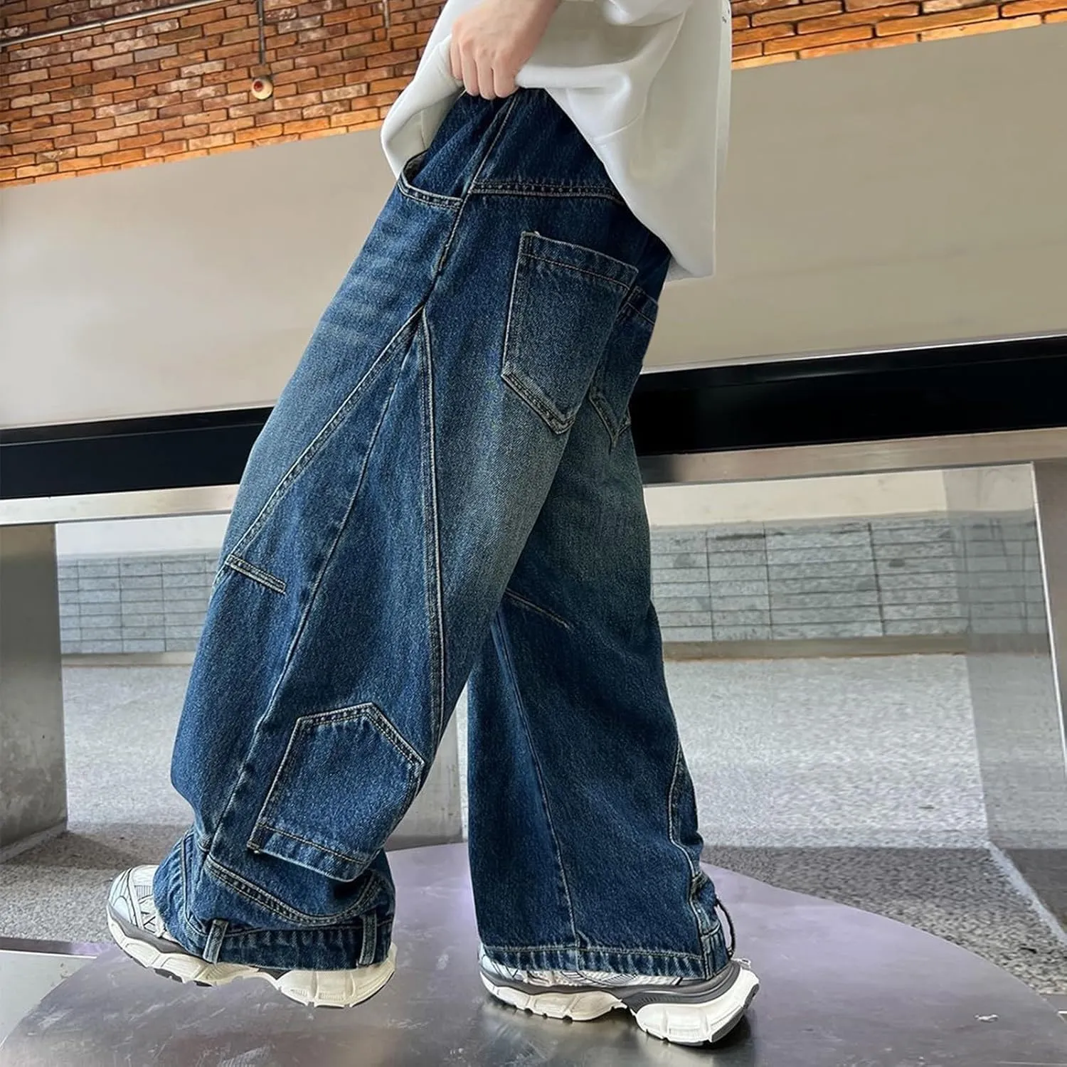 Boys Wide Leg Baggy Jeans Casual Fashion Loose Denim Pants Y2k Streetwear Retro Straight Leg Pull On Jean Kids Clothes