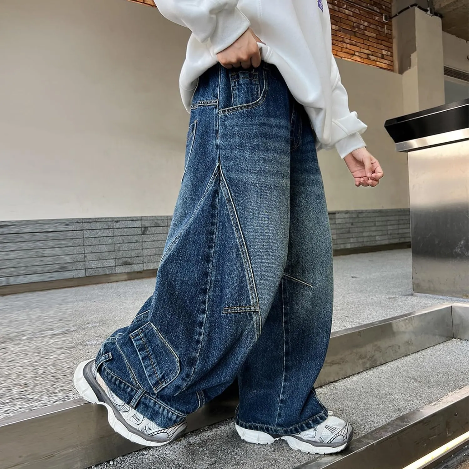 Boys Wide Leg Baggy Jeans Casual Fashion Loose Denim Pants Y2k Streetwear Retro Straight Leg Pull On Jean Kids Clothes