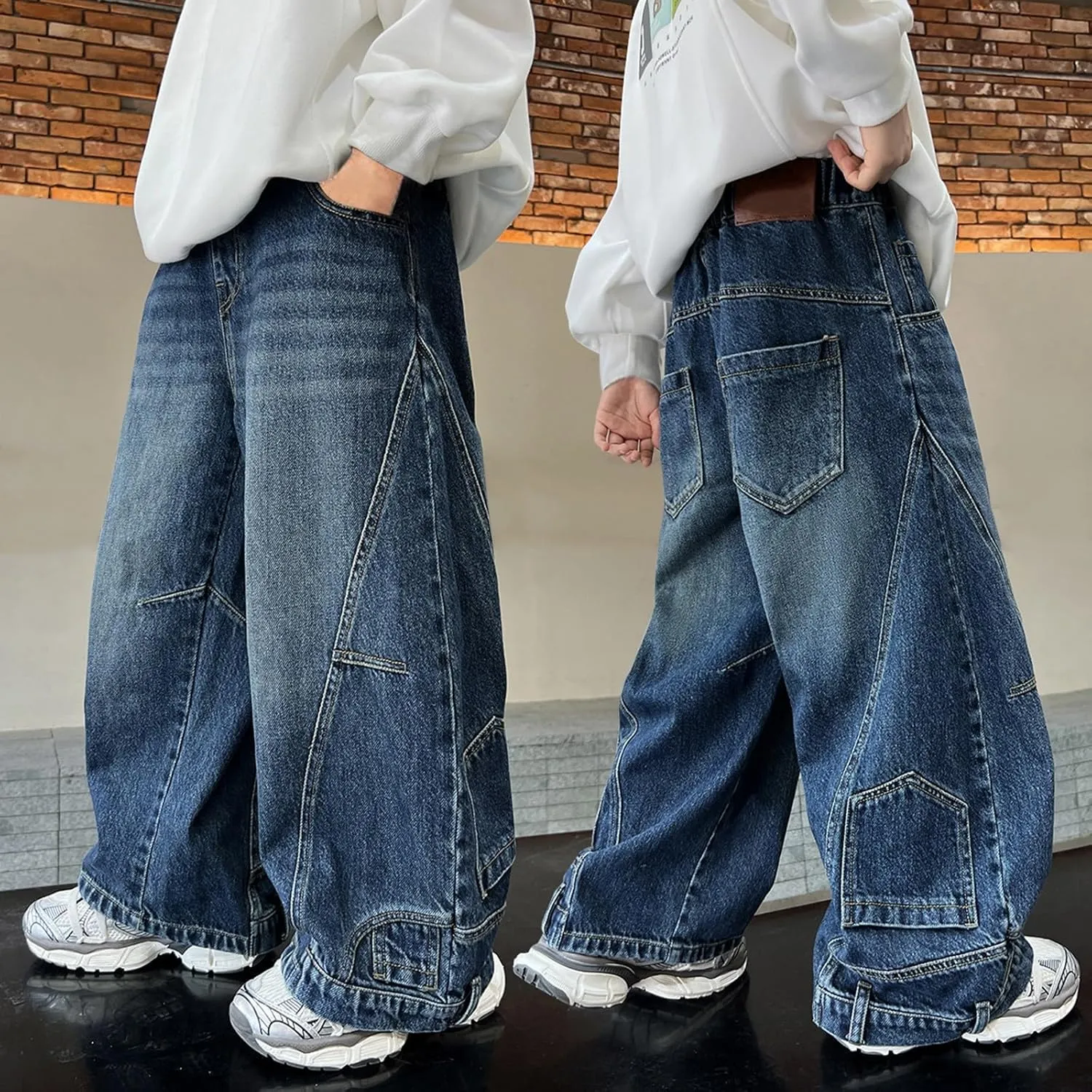 Boys Wide Leg Baggy Jeans Casual Fashion Loose Denim Pants Y2k Streetwear Retro Straight Leg Pull On Jean Kids Clothes