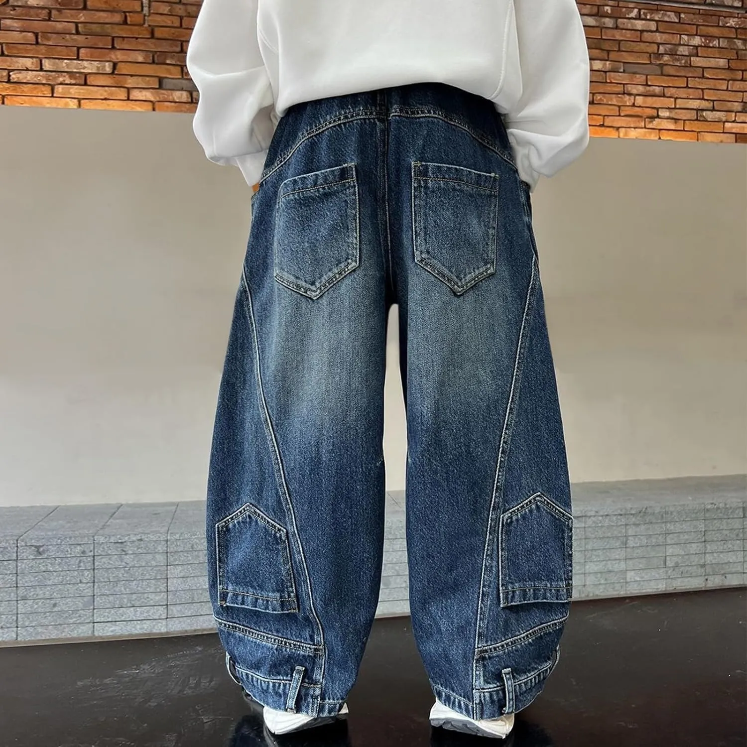 Boys Wide Leg Baggy Jeans Casual Fashion Loose Denim Pants Y2k Streetwear Retro Straight Leg Pull On Jean Kids Clothes