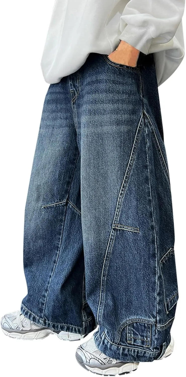 Boys Wide Leg Baggy Jeans Casual Fashion Loose Denim Pants Y2k Streetwear Retro Straight Leg Pull On Jean Kids Clothes