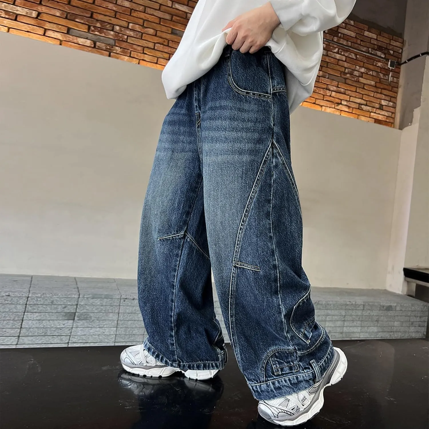 Boys Wide Leg Baggy Jeans Casual Fashion Loose Denim Pants Y2k Streetwear Retro Straight Leg Pull On Jean Kids Clothes