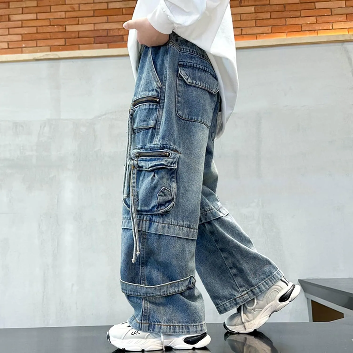 Boys Wide Leg Baggy Jeans Casual Fashion Loose Denim Pants Y2k Streetwear Retro Straight Leg Pull On Jean Kids Clothes