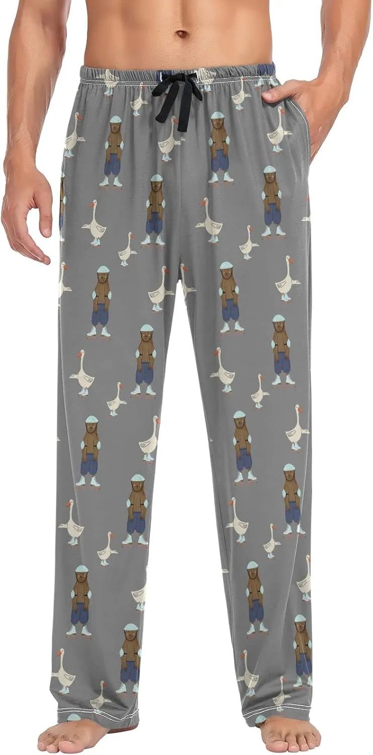Brown Bear And Goose Pattern Men's Pajama Pants Sleepwear Lounge Pajama Bottoms
