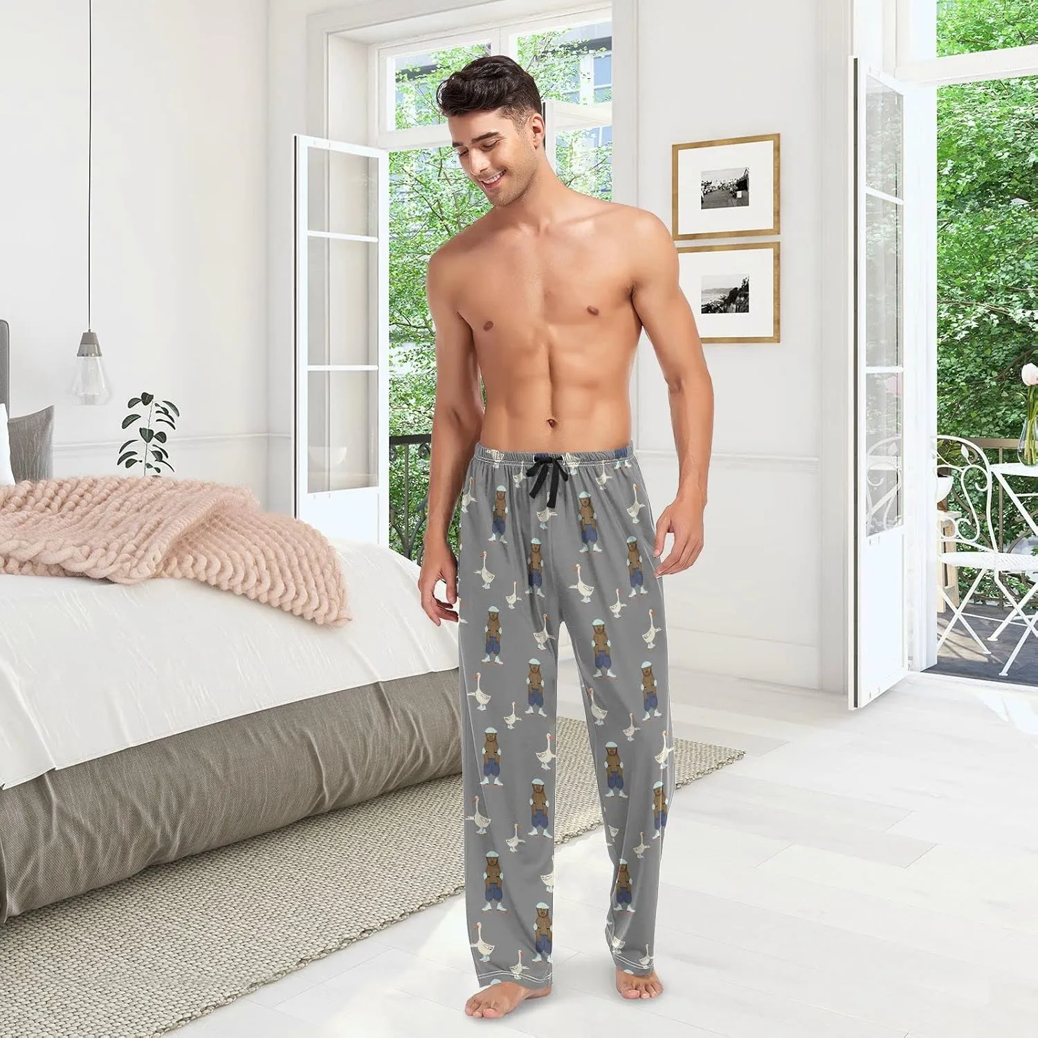 Brown Bear And Goose Pattern Men's Pajama Pants Sleepwear Lounge Pajama Bottoms