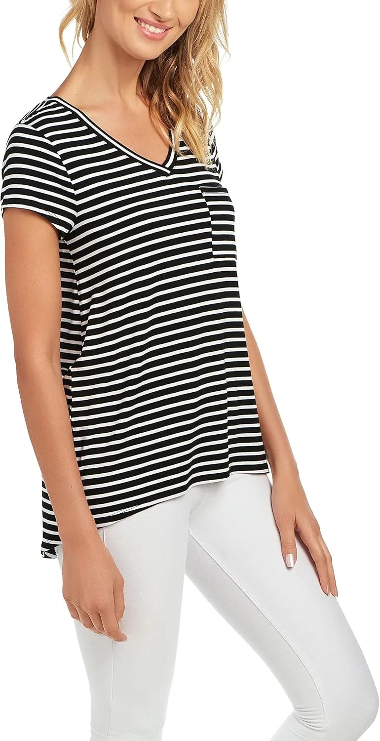 Cable & Gauge Womens Apparel V-Neck Swing Body Pocket Tee with Hi-Low Hem