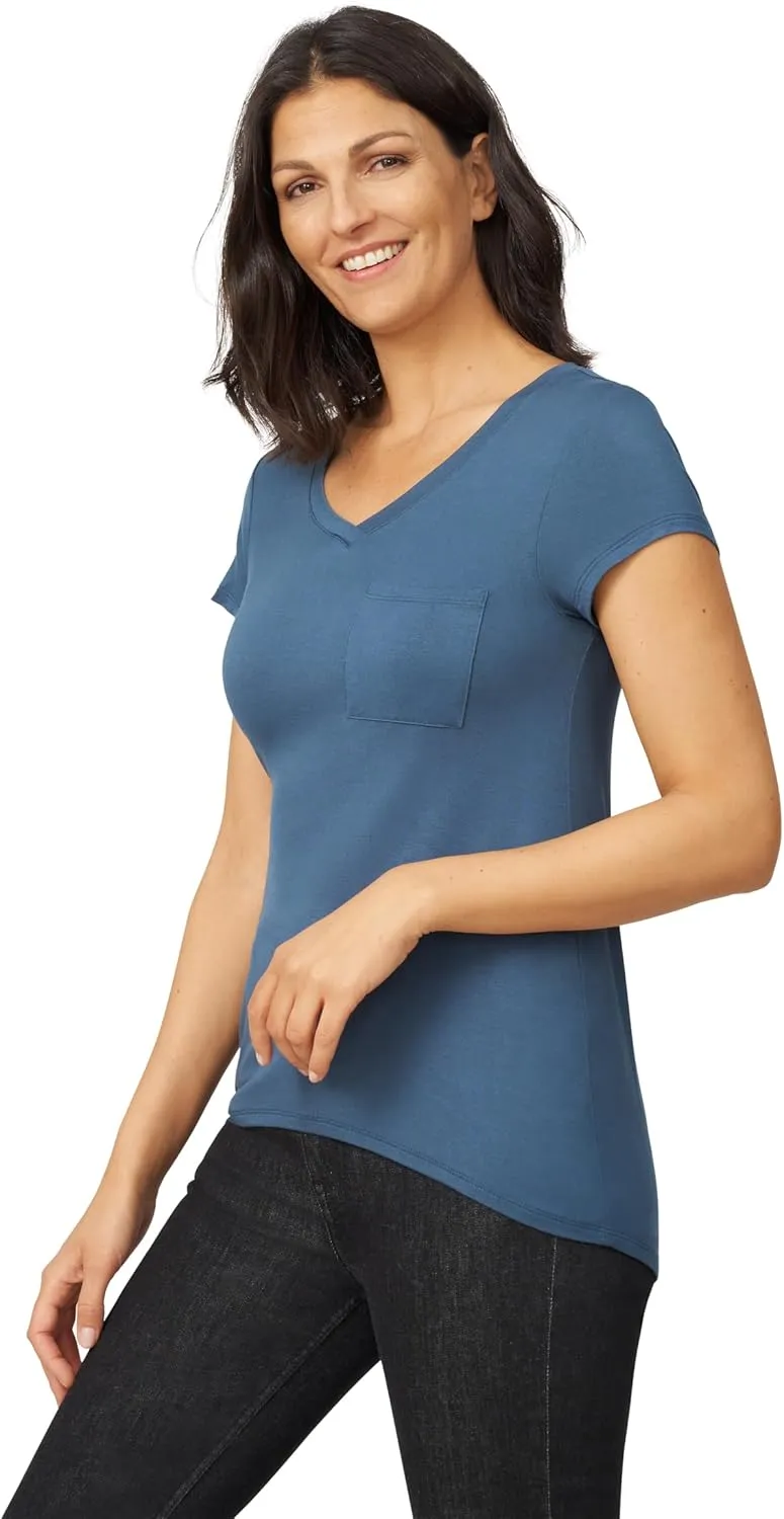 Cable & Gauge Womens Apparel V-Neck Swing Body Pocket Tee with Hi-Low Hem