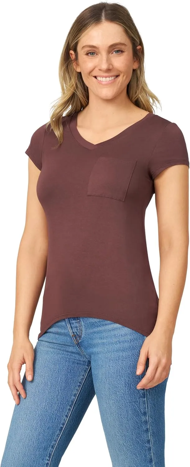Cable & Gauge Womens Apparel V-Neck Swing Body Pocket Tee with Hi-Low Hem