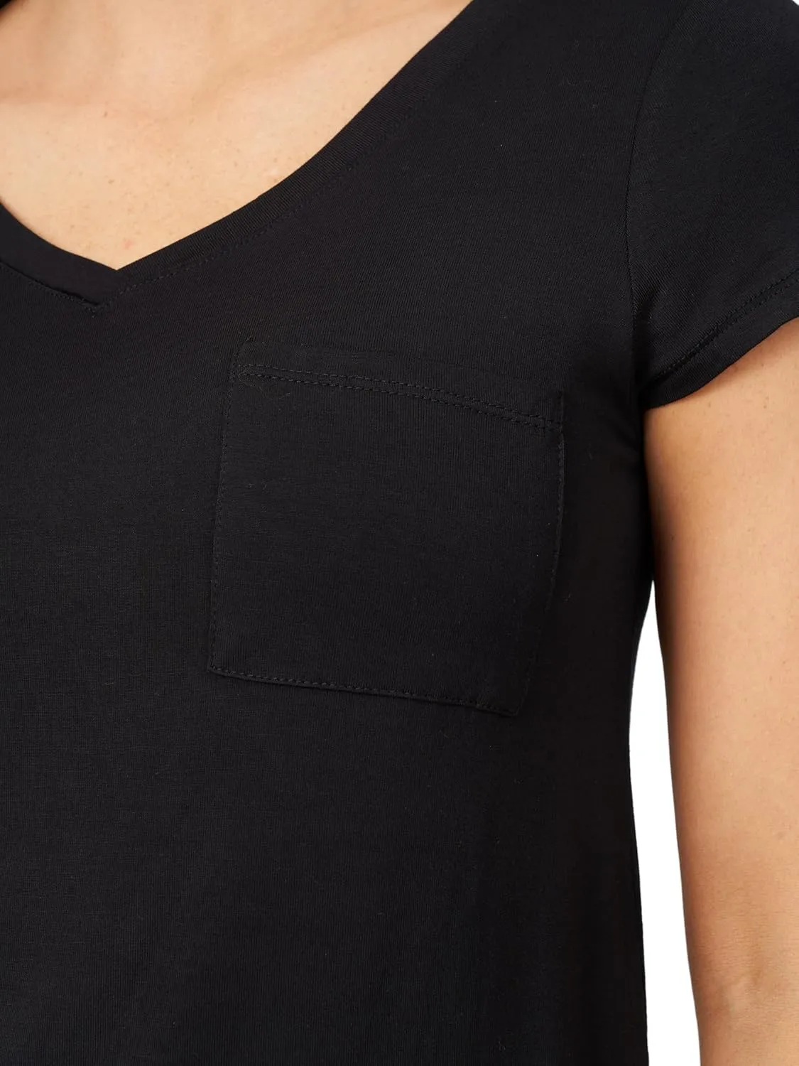 Cable & Gauge Womens Apparel V-Neck Swing Body Pocket Tee with Hi-Low Hem