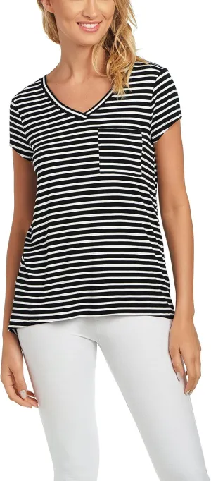 Cable & Gauge Womens Apparel V-Neck Swing Body Pocket Tee with Hi-Low Hem