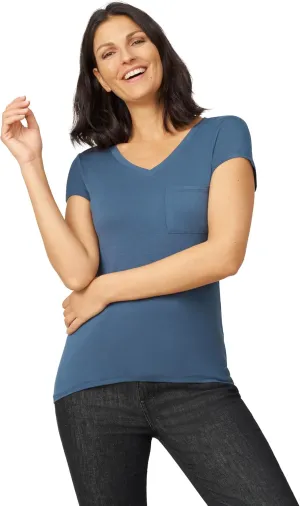 Cable & Gauge Womens Apparel V-Neck Swing Body Pocket Tee with Hi-Low Hem