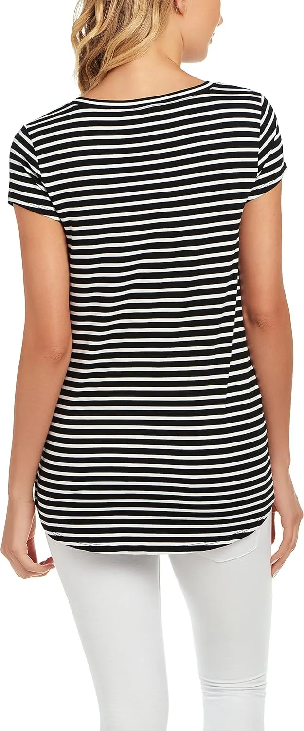 Cable & Gauge Womens Apparel V-Neck Swing Body Pocket Tee with Hi-Low Hem