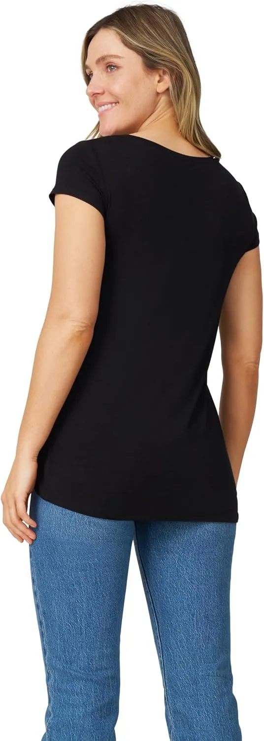 Cable & Gauge Womens Apparel V-Neck Swing Body Pocket Tee with Hi-Low Hem