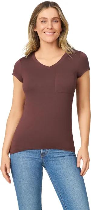Cable & Gauge Womens Apparel V-Neck Swing Body Pocket Tee with Hi-Low Hem