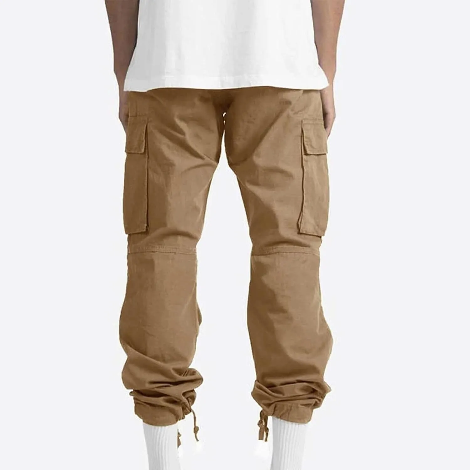 Cargo Pants for Men Baggy Elastic Waist Pants Straight Leg Drawstring Pants Casual Hiking Pants Stretch Jogging Pants