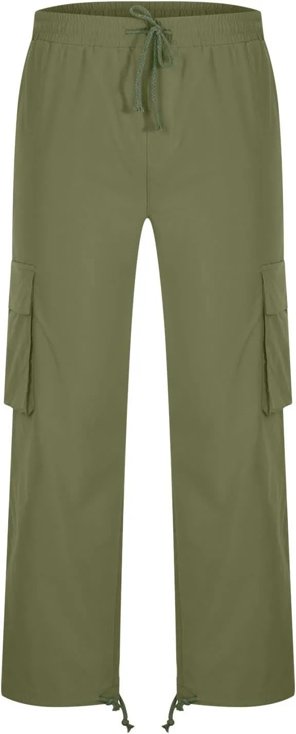 Cargo Pants for Men Baggy Elastic Waist Pants Straight Leg Drawstring Pants Casual Hiking Pants Stretch Jogging Pants