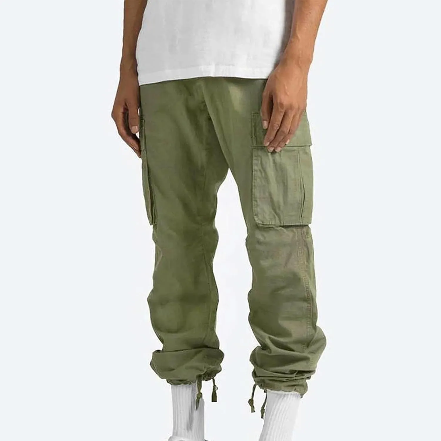 Cargo Pants for Men Baggy Elastic Waist Pants Straight Leg Drawstring Pants Casual Hiking Pants Stretch Jogging Pants