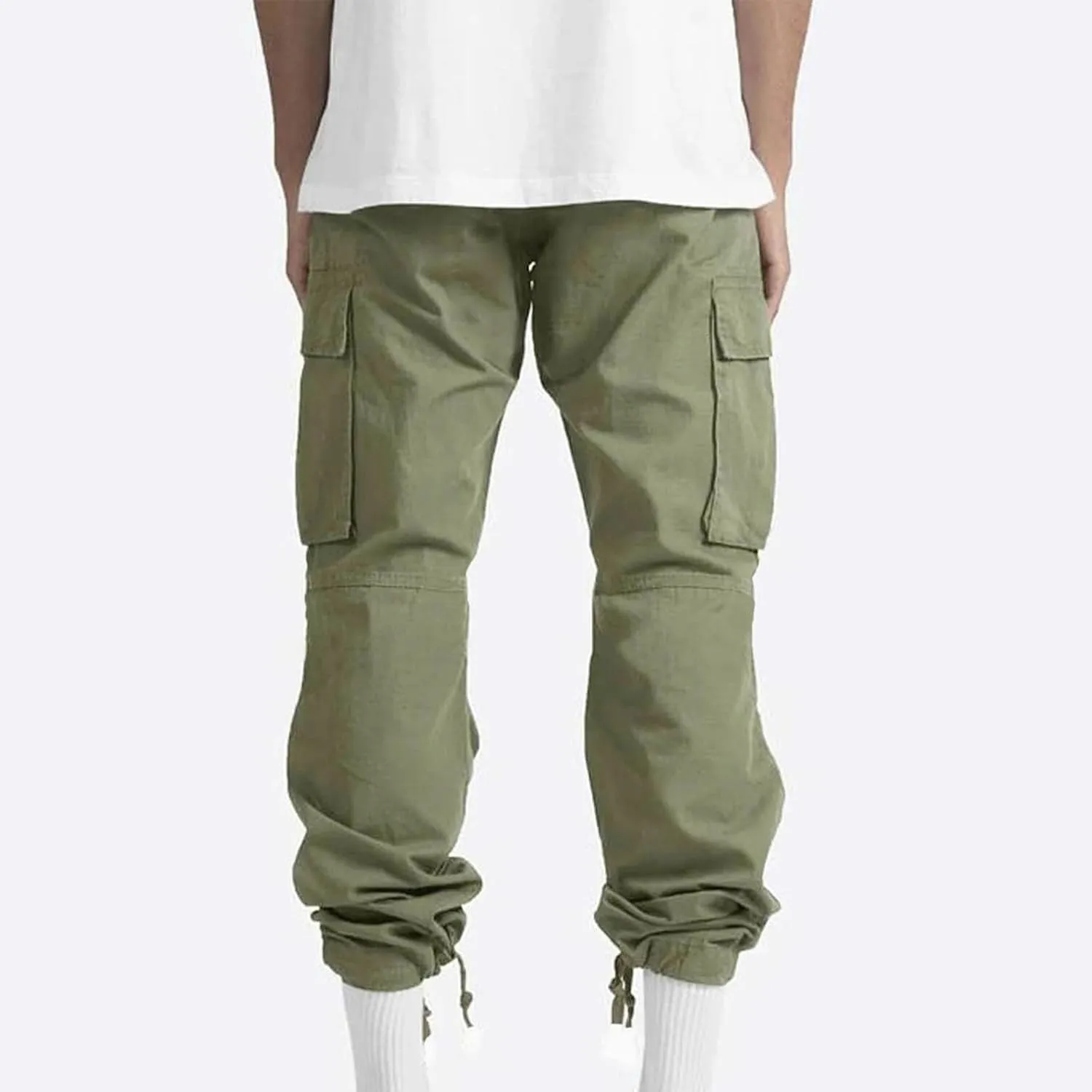 Cargo Pants for Men Baggy Elastic Waist Pants Straight Leg Drawstring Pants Casual Hiking Pants Stretch Jogging Pants