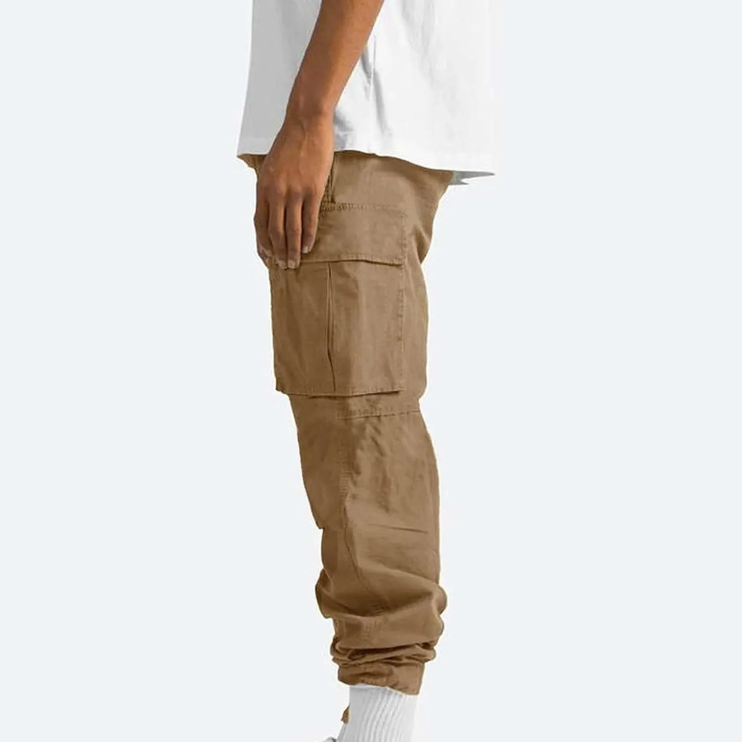 Cargo Pants for Men Baggy Elastic Waist Pants Straight Leg Drawstring Pants Casual Hiking Pants Stretch Jogging Pants