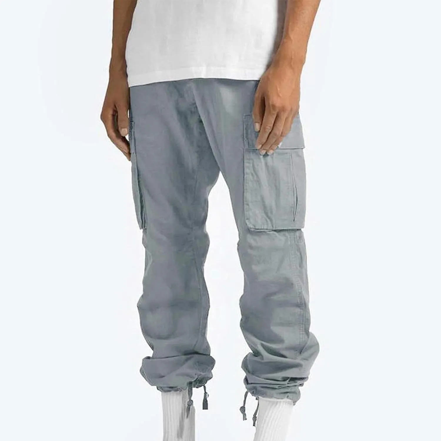 Cargo Pants for Men Baggy Elastic Waist Pants Straight Leg Drawstring Pants Casual Hiking Pants Stretch Jogging Pants