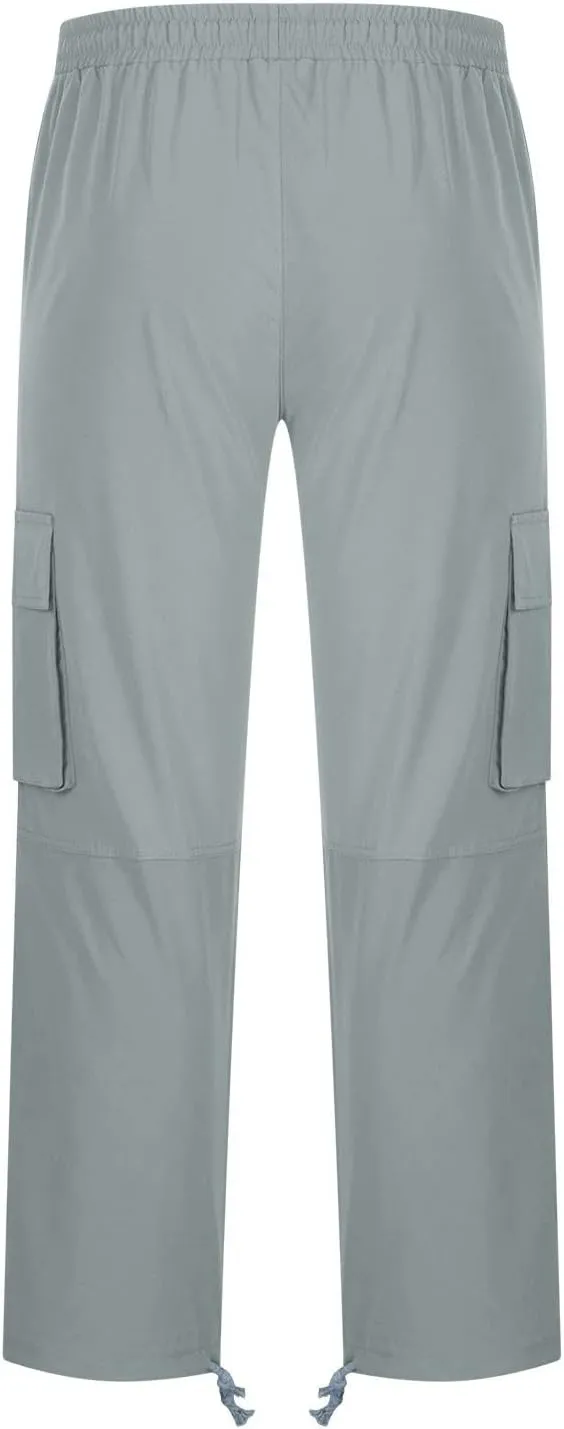 Cargo Pants for Men Baggy Elastic Waist Pants Straight Leg Drawstring Pants Casual Hiking Pants Stretch Jogging Pants