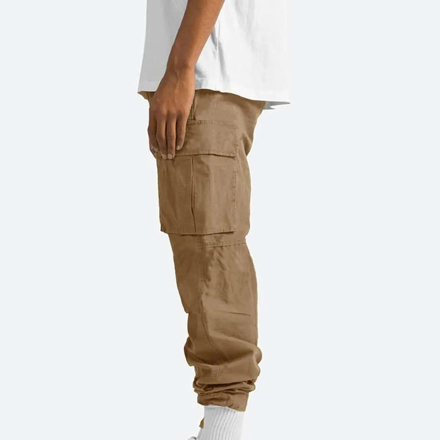 Cargo Pants for Men Baggy Elastic Waist Pants Straight Leg Drawstring Pants Casual Hiking Pants Stretch Jogging Pants
