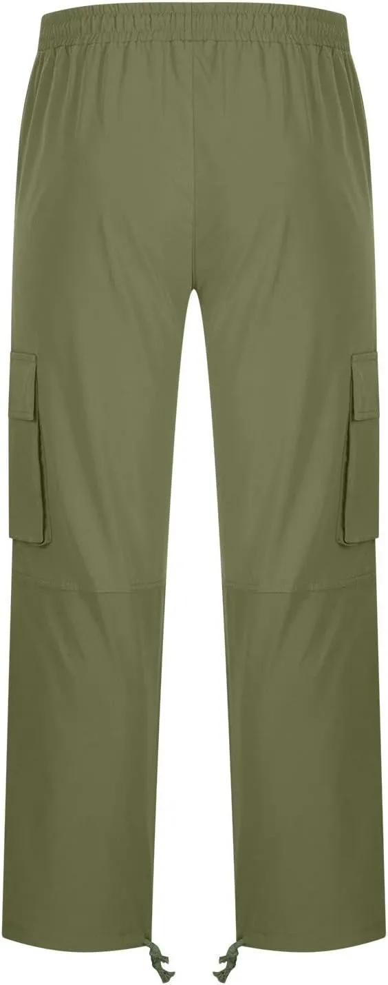 Cargo Pants for Men Baggy Elastic Waist Pants Straight Leg Drawstring Pants Casual Hiking Pants Stretch Jogging Pants
