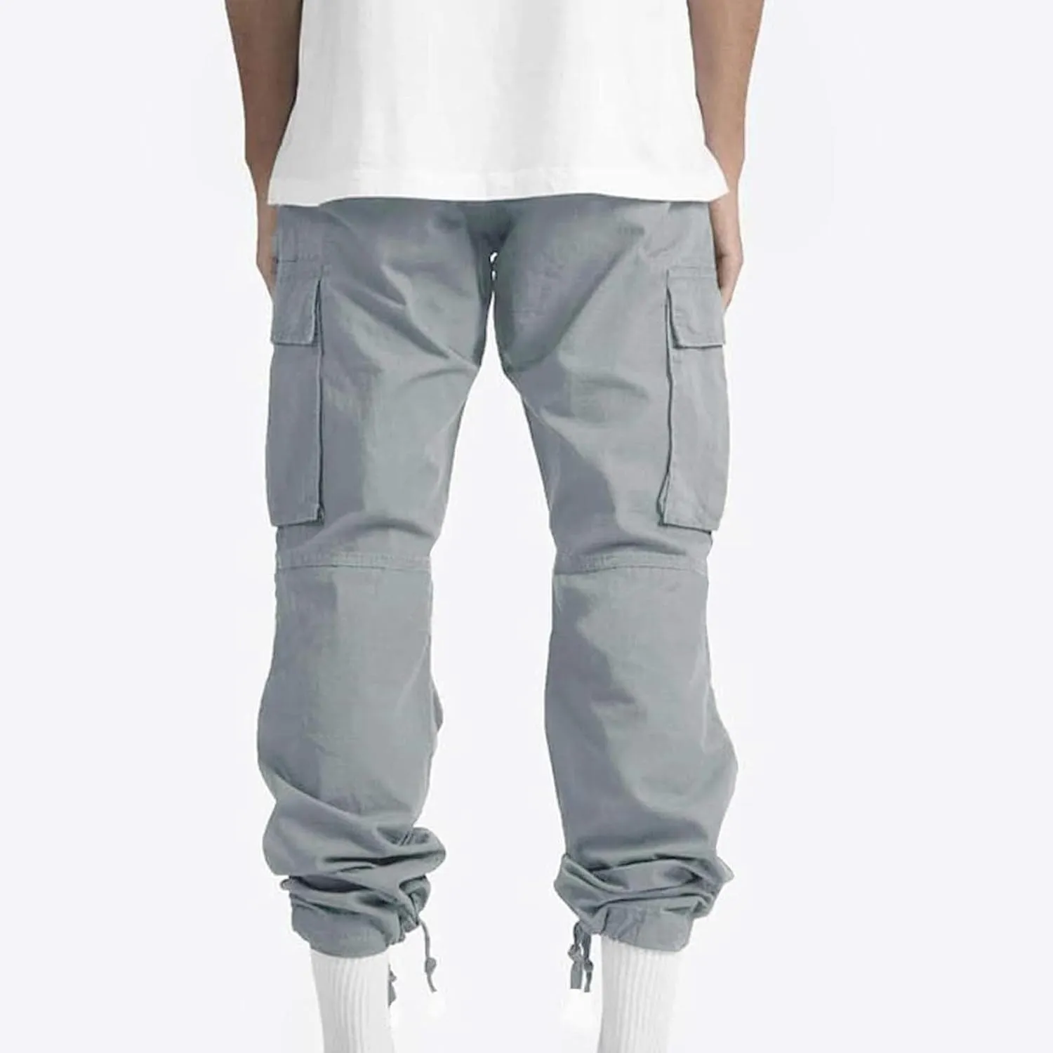 Cargo Pants for Men Baggy Elastic Waist Pants Straight Leg Drawstring Pants Casual Hiking Pants Stretch Jogging Pants