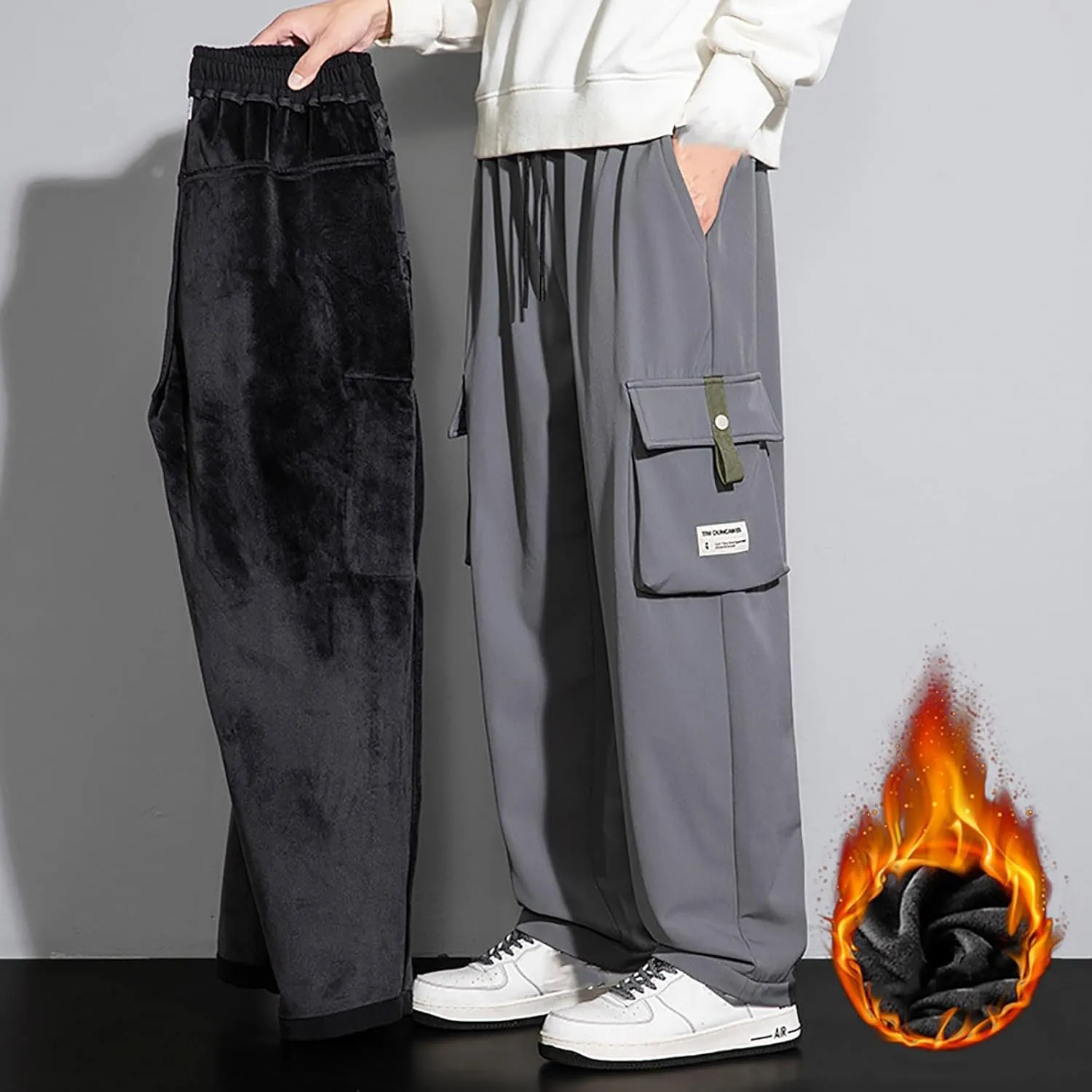 Cargo Pants Men Fleece Lined Pants Thermal Men Pants Casual Dress Man Causal Pants Mens Chinos Pants Regular Fit
