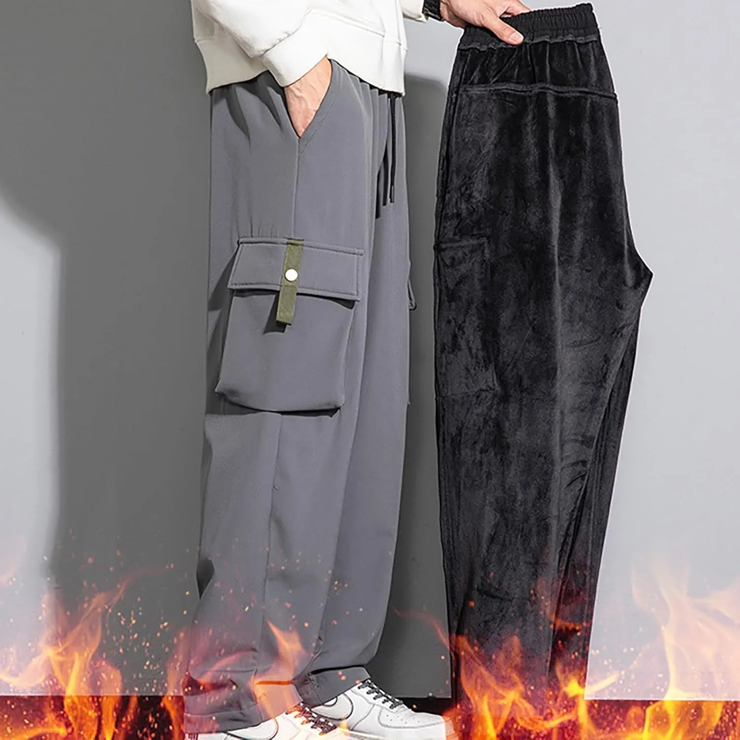 Cargo Pants Men Fleece Lined Pants Thermal Men Pants Casual Dress Man Causal Pants Mens Chinos Pants Regular Fit