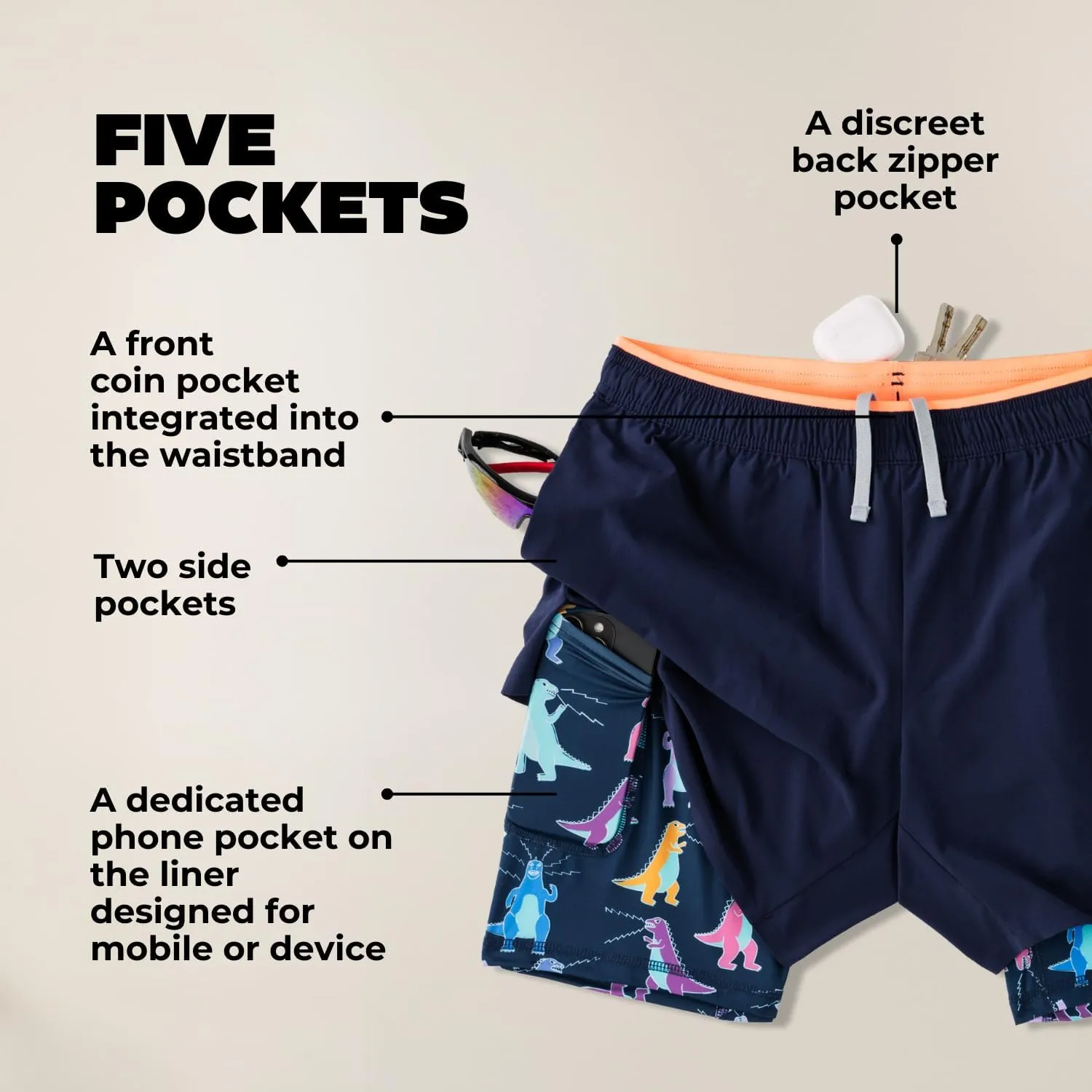 Chubbies Ultimate Performance Shorts Anti-Chafe Compression Liner, Elastic Waistband, 5 Pocket Gym Shorts