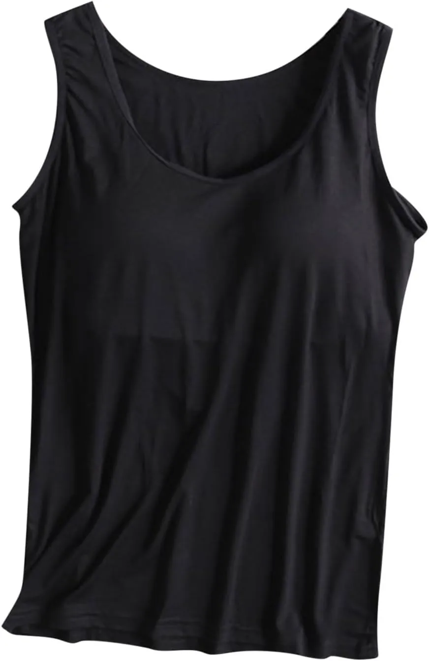 Classic Built-in-Bra Tank Tops for Women Stretchy Sleeveless Shirts Comfort Sleeveless Yoga Basic Tees Tanks