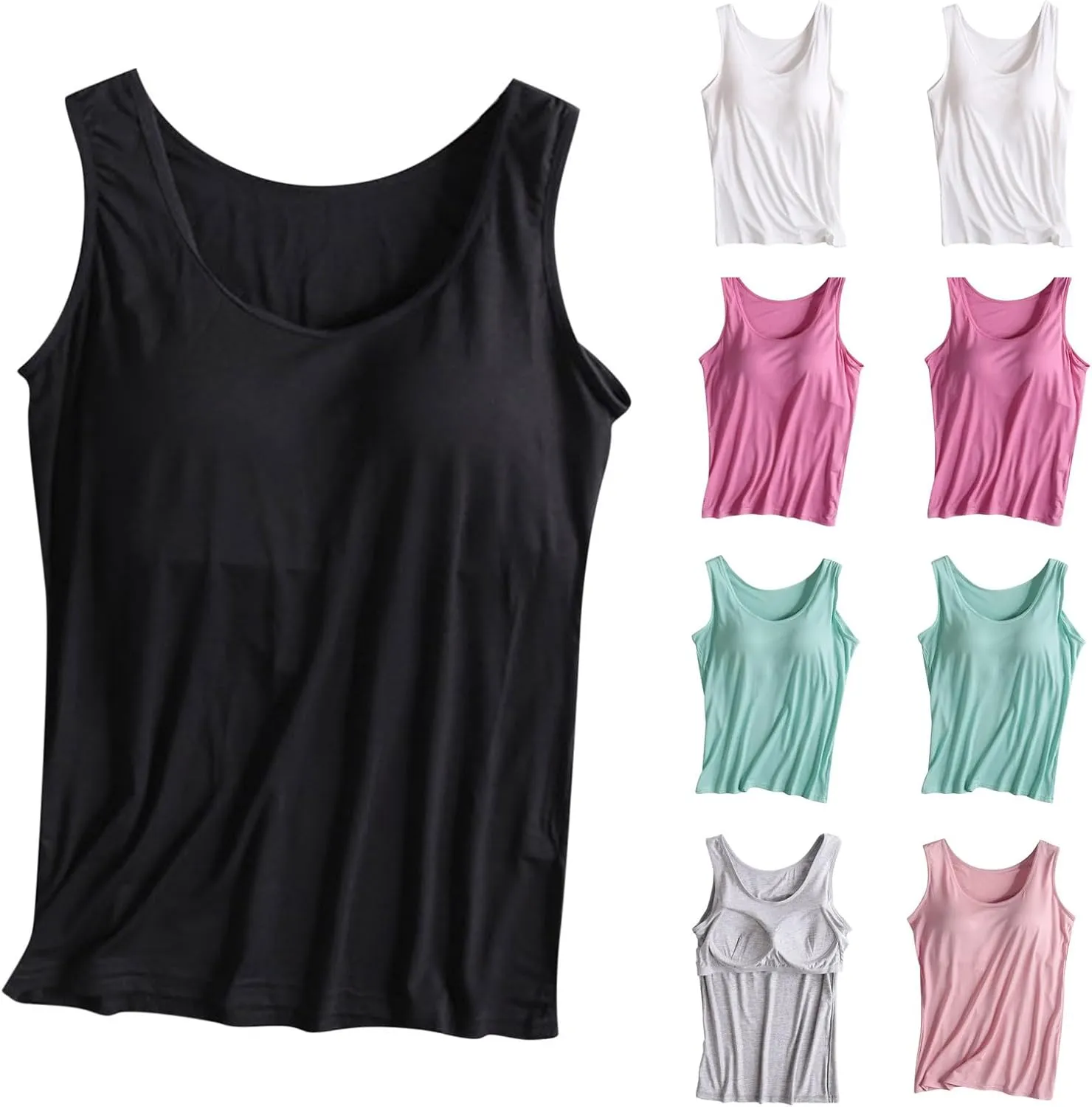 Classic Built-in-Bra Tank Tops for Women Stretchy Sleeveless Shirts Comfort Sleeveless Yoga Basic Tees Tanks