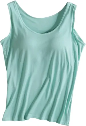 Classic Built-in-Bra Tank Tops for Women Stretchy Sleeveless Shirts Comfort Sleeveless Yoga Basic Tees Tanks