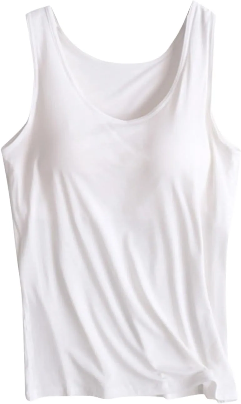 Classic Built-in-Bra Tank Tops for Women Stretchy Sleeveless Shirts Comfort Sleeveless Yoga Basic Tees Tanks