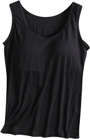 Classic Built-in-Bra Tank Tops for Women Stretchy Sleeveless Shirts Comfort Sleeveless Yoga Basic Tees Tanks